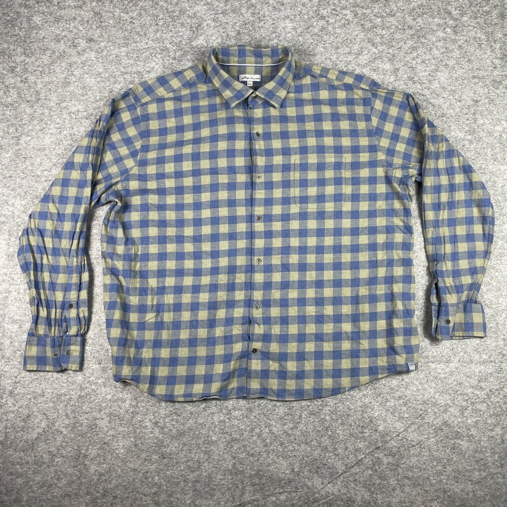 Peter Millar Shirt Mens XXL Blue Gingham Check Long Sleeve Pocket Button Down
